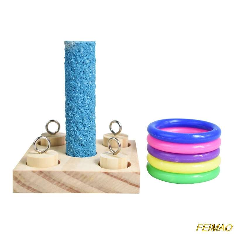 Деревянная платформа с птицами и попугаями пластиковые кольца развивающая