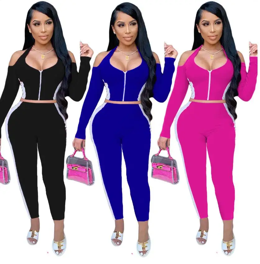 

Womens Sportswear 2 Piece Set Women Crop Top Leggings Casual Sweet Knitted High Stretch Bodycon Jogger Outfit Wholesale