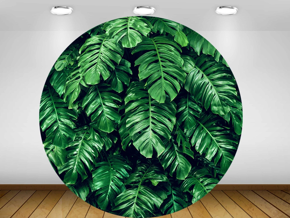 

Тропические растения джунглей листья круглая сцена круг фон для фотосъемки Детский День Рождения Вечеринка баннер скатерть