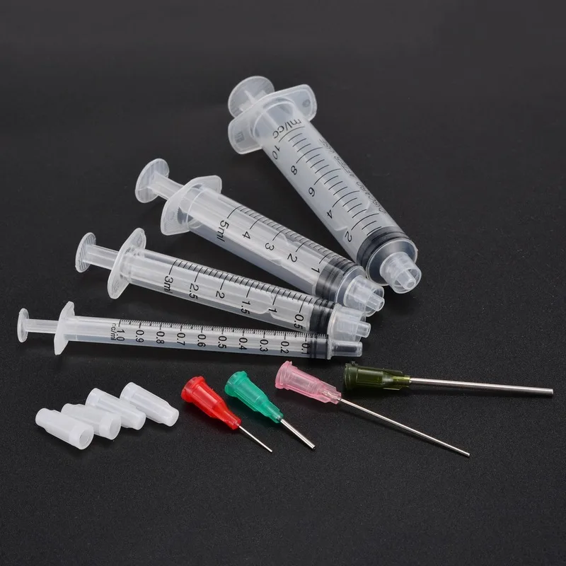 

100pcs/lot 1ml 3ml 5ml 10ml Luer Lock Syringes with 100pcs 14G-25G Blunt Tip Needles and Caps for Industrial Dispensing Syringe