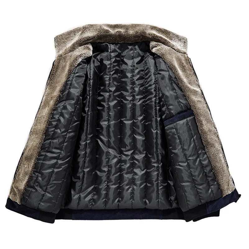 

Lapel Autumn Winter Collar Plush Corduroy Cotton Large Casual Jacket New Solid Parka Men Brand Warm Outwear Coat Male Clothe