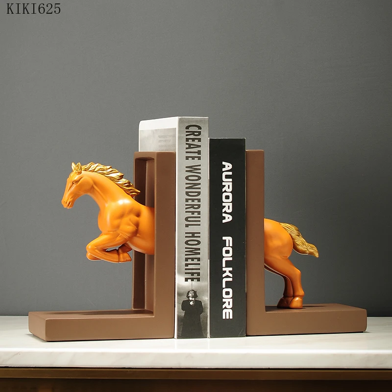 

European Abstract Horse Bookend Book Countertop Decoration Resin Animal Horse Sculpture Statuette Bookend Living Room Decoration