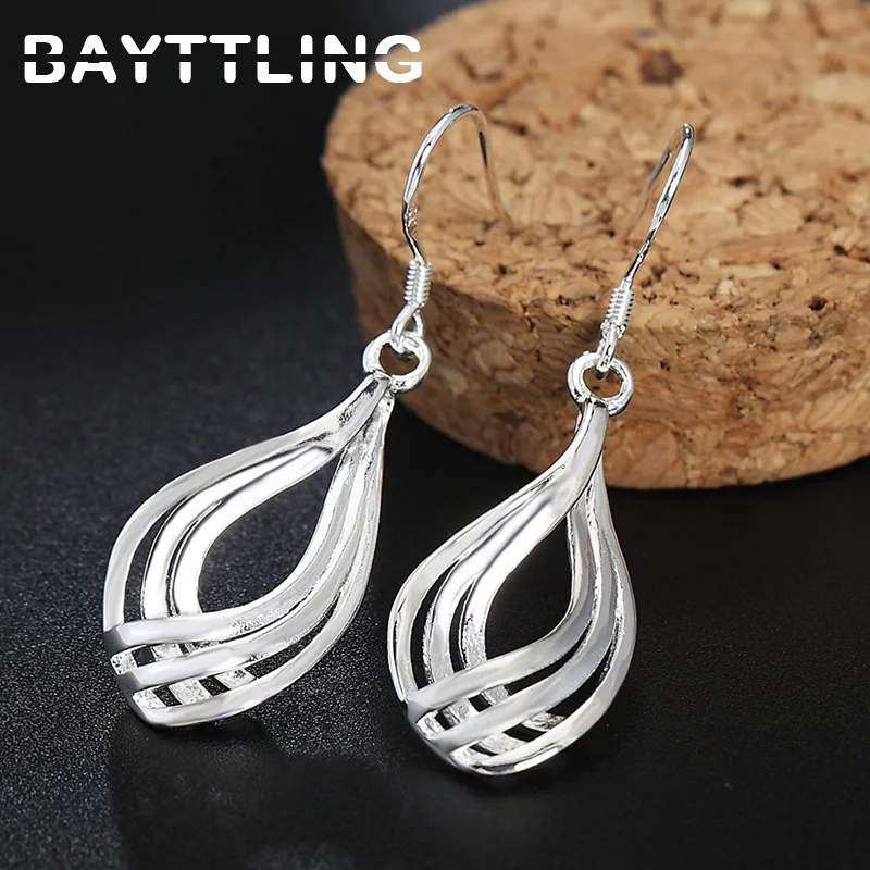 

BAYTTLING 44MM 925 Sterling Silver Exquisite Corrugated Drop Earrings For Women Luxury Jewelry Engagement Party Gift
