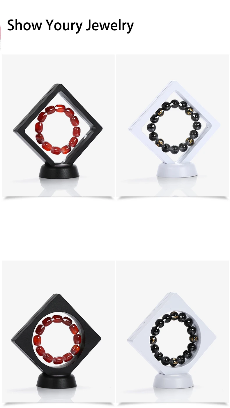 

Fashion 3D Square Jewelry Display Box Transparent Suspended Floating Jewelry Holder Case For Ring/Braclet/Bangle/Coin Black Whit