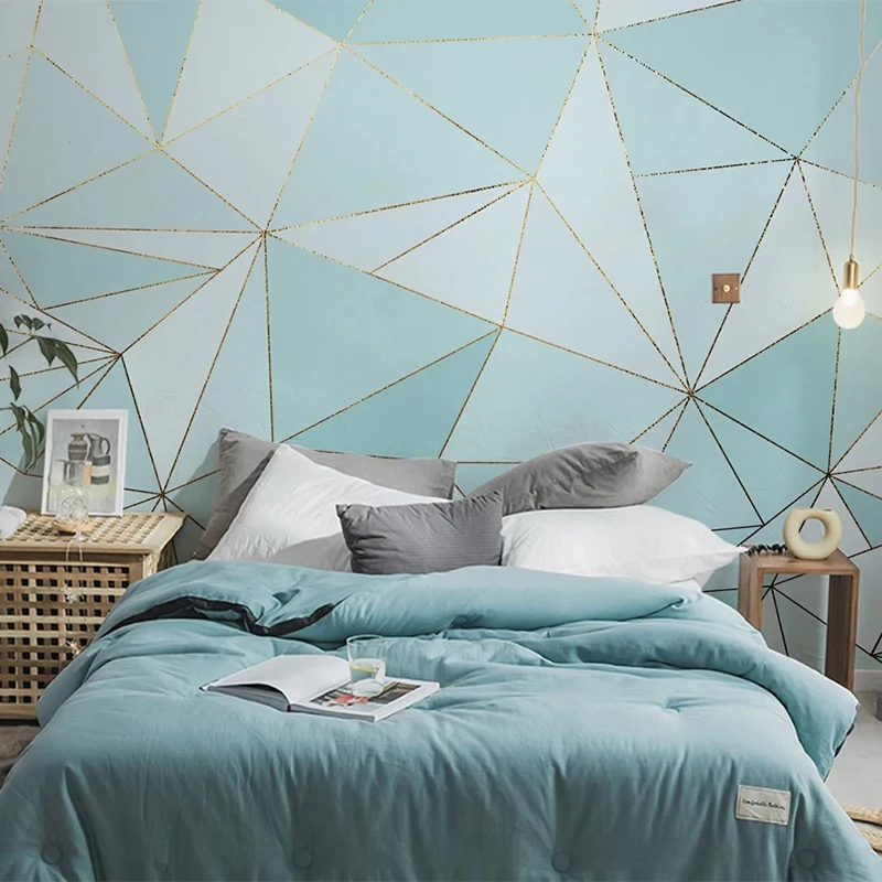 

Custom 3D Wall Mural Modern Abstract Geometric Golden Lines Photo Wallpaper Living Room TV Sofa Bedroom Blue Background Frescoes