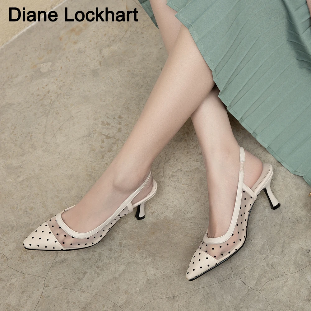 

Женские босоножки с острым носком в горошек, летние вечерние туфли на блочном каблуке, сетчатые босоножки на шпильке, размера плюс