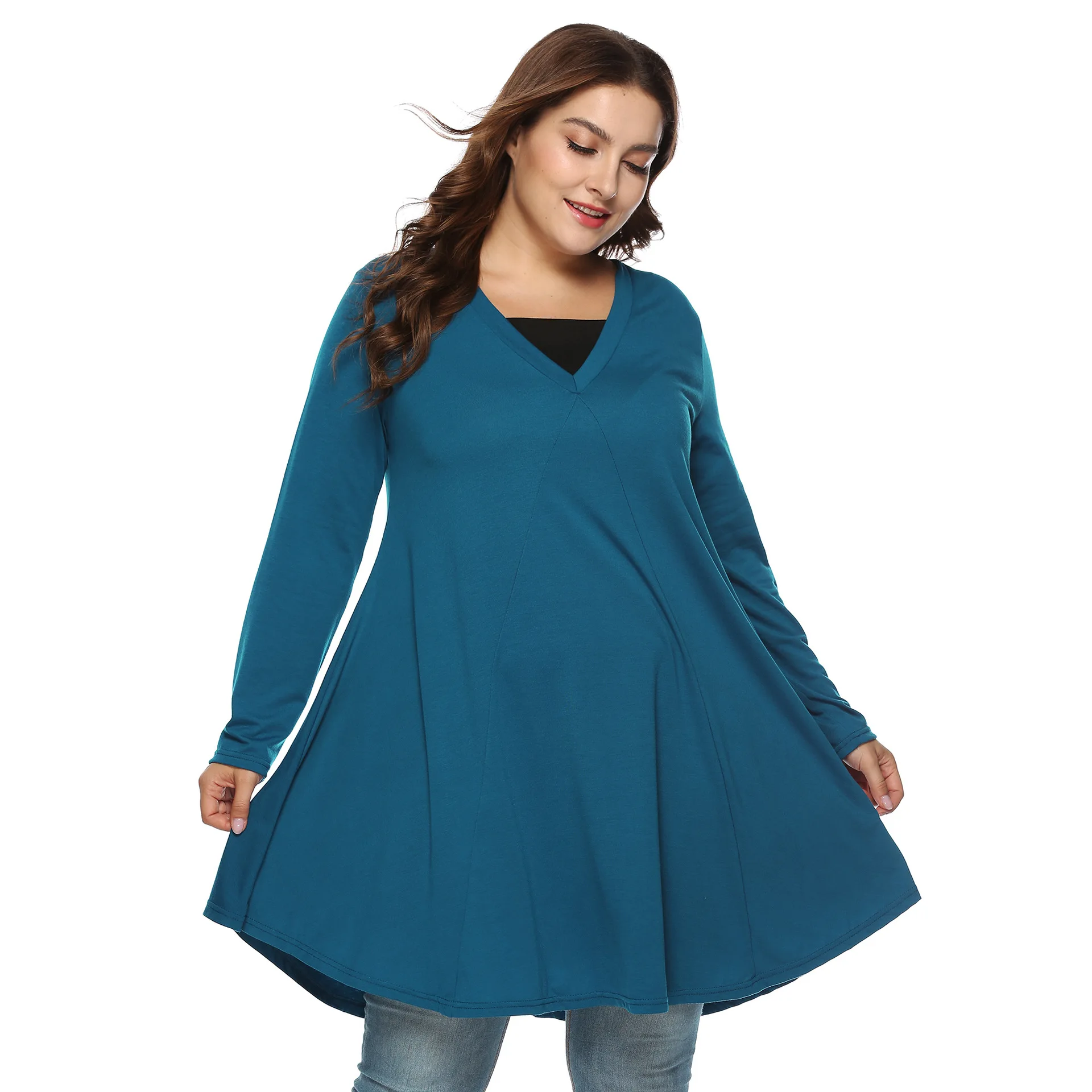 

Style Autumn Clothing Foreign Trade New Popular Fashion Round Neck Solid Color Long-Sleeve Women's Top Pullover Pus Size Loose