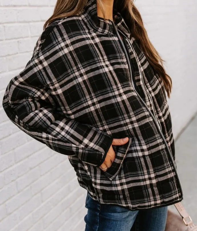 

2021 new autumn and winter plaid zipper motorcycle jacket