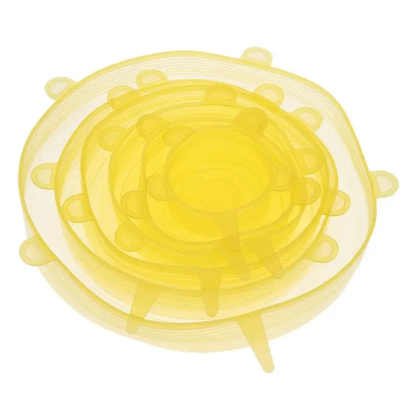 12pcs Yellow 6/12 шт./компл. термостойкие силиконовые крышки растягивающиеся из Еда Обёрточная бумага миска кастрюля крышка Кухня чаша фиксаторы уход за кожей лица маска Крышка Еда свежие крышкой - Цвет: 12pcs Yellow
