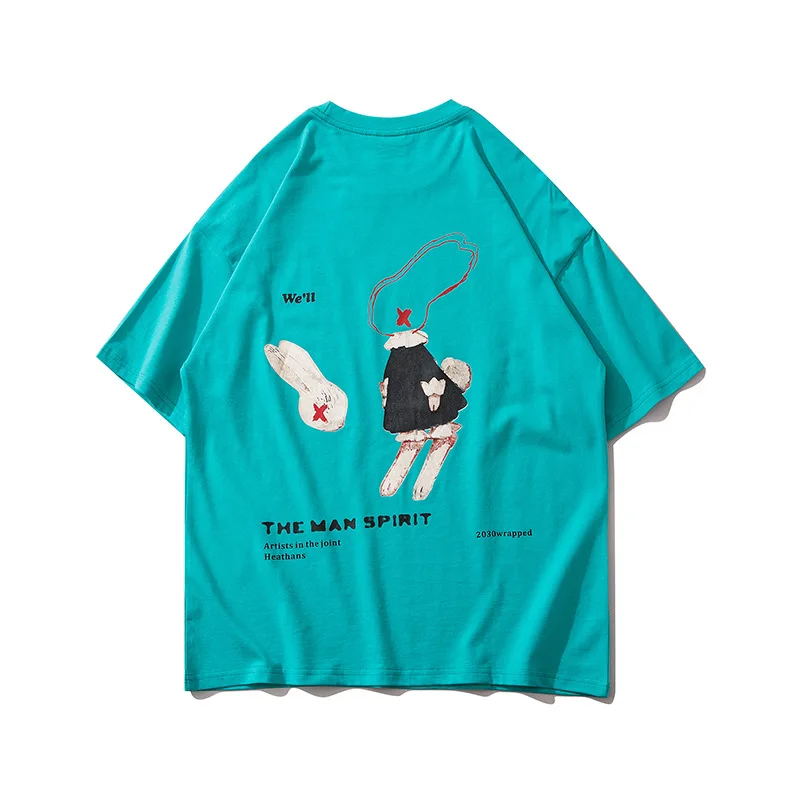 

Fashion Pure Cotton Short Sleeve Lovers T-shirt Hip Hop Fun Creative Kangaroo Print Tees Tops Men Women Casual Loose T Shirts