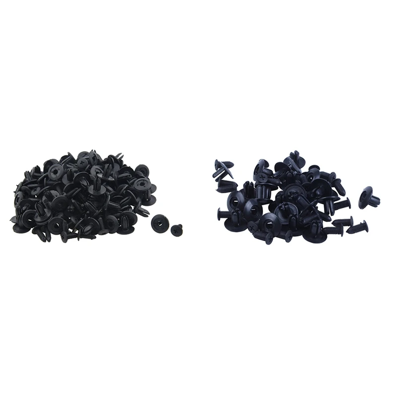 

125 Pcs Car Fender Push Type Black Plastic Rivets Fastener, 100Pcs 6Mm Hole & 25Pcs 8Mm Hole