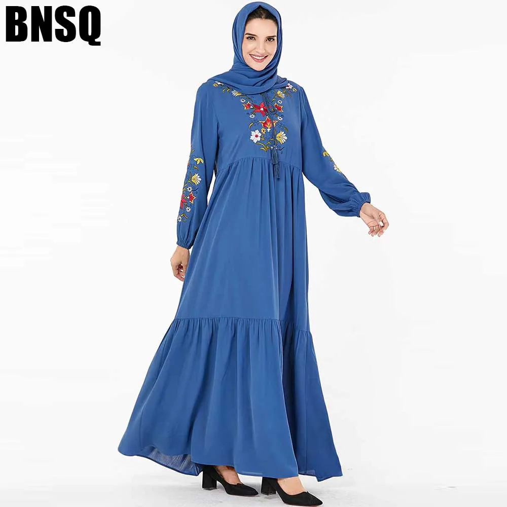 9201 blue BNSQ мусульманских женщин хиджаб с длинными рукавами платье макси-платье Абая jalabiya Исламская одежда для женщин халат кафтан Модная Джинсовая куртка с вышивкой - Цвет: 9201 blue