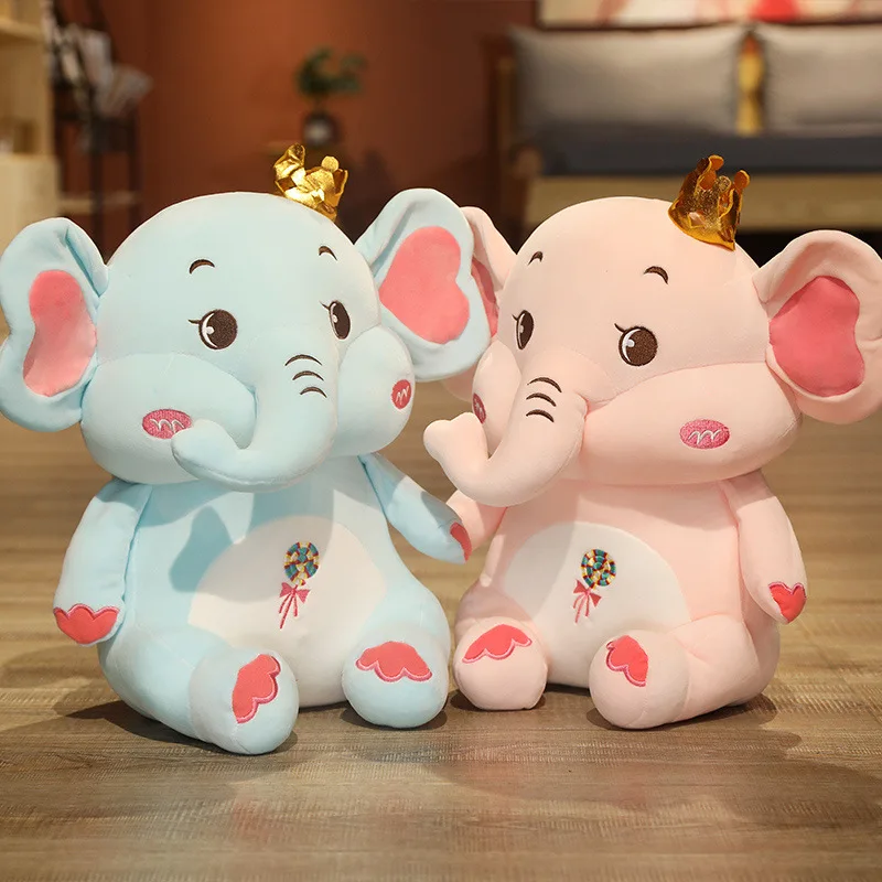 

Free ship 40/50/60cm cute crown elephant doll animals kawaii plush toy girls birthday gift pillow hugs children christmas toys