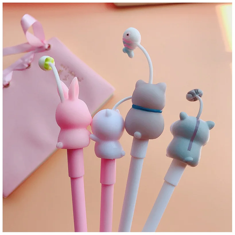 4 штуки в партии Kawaii мягкие животные Кошка Кролик Хомяк гелевая ручка подпись ручка Эсколар. школьные канцелярские товары поощрительный подарок