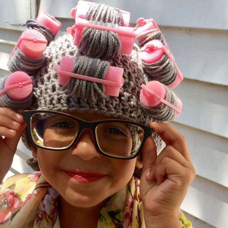 Шапка-бигуди вязаная для детей и взрослых головной убор с забавными волосами в