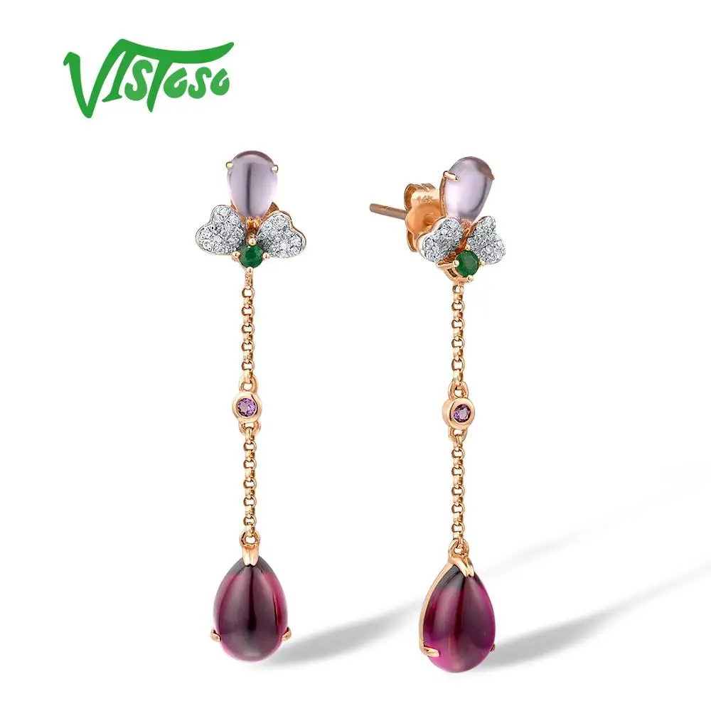 

Женские Золотые сережки с изумрудами VISTOSO, розовое золото 14 к 585 пробы, со сверкающими бриллиантами, драгоценные ювелирные украшения из драг...