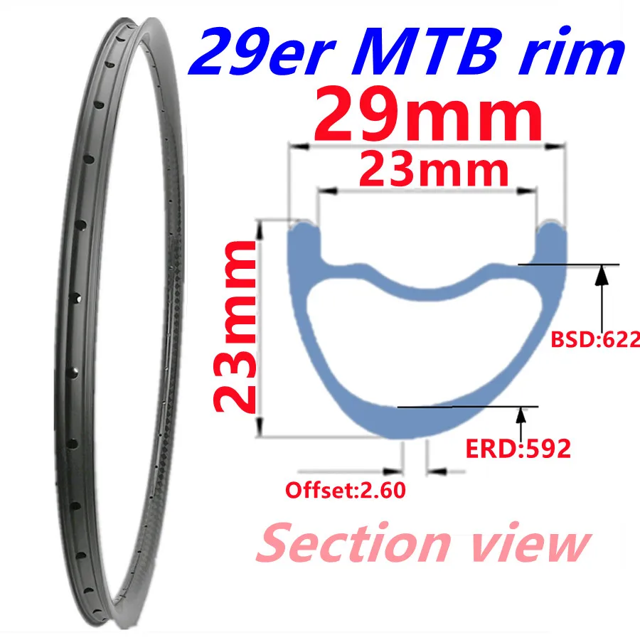 

29er углеродный горный велосипед Горный обод высокого качества Асимметричный горный обод UD глянцевый/3K саржевый обод 29x23 мм горный углеродны...