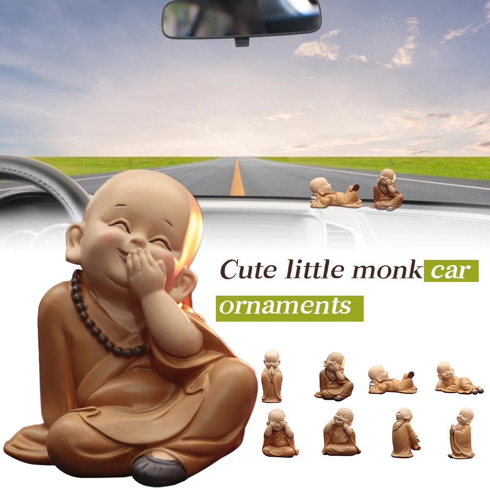 

14*10*10CM Buddhist Small Monk Statues Figurine Car Interior Decoration Resin Monk Sculpture Handmade Auto Goods Home Decoration