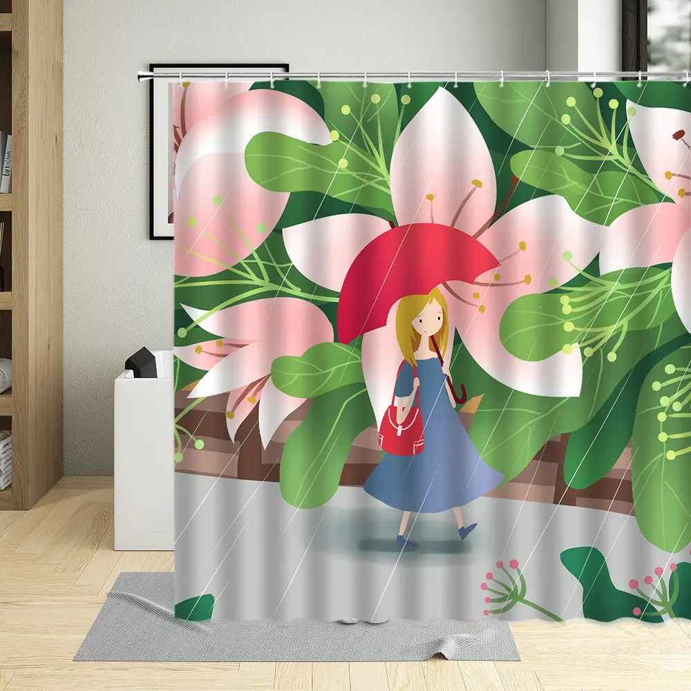 

Cartoons Fantasy Green Forest Girl Printing Bathroom Curtains Gardening Waterproof Polyester Shower Curtain With Hooks Screen