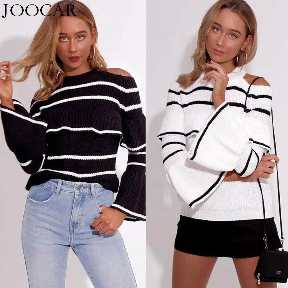 

free shipping JOOCAR 2020 O neck fashion women long flare sleeve ruffles Autumn And Winter sweater JC1567