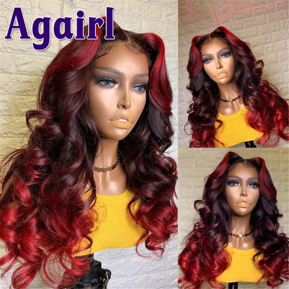 

Highlight Red Body Wave Lace Front Human Hair Wigs 99J 13x4 Lace Frontal Wig Pre Pluck Brazilian Remy HD Transparent Lace Wigs
