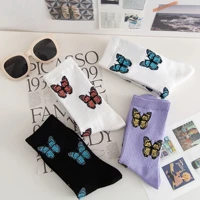 new fashion butterfly pattern socks purple female ins korean style women cotton socks streetwear harajuku hip hop crew socks