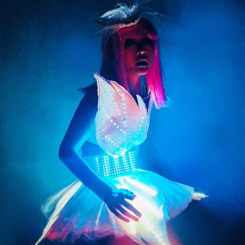 Сценический наряд бар волшебный светодиодный костюм листьев женский вечернее