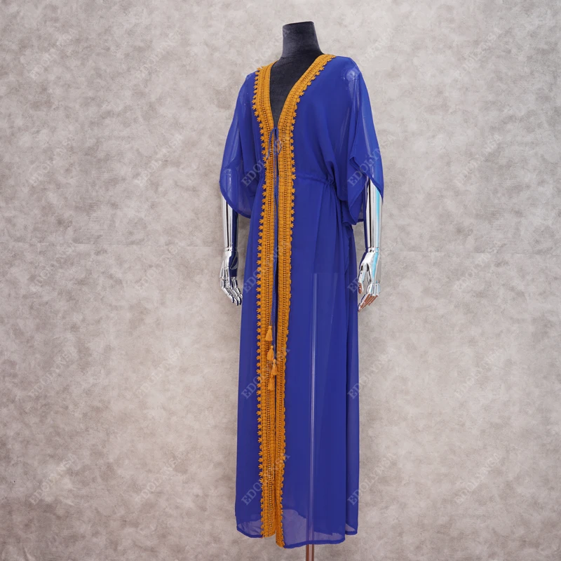 2021 накидки на бикини синие богемные вышитые шифоновые длинные кимоно кардиган