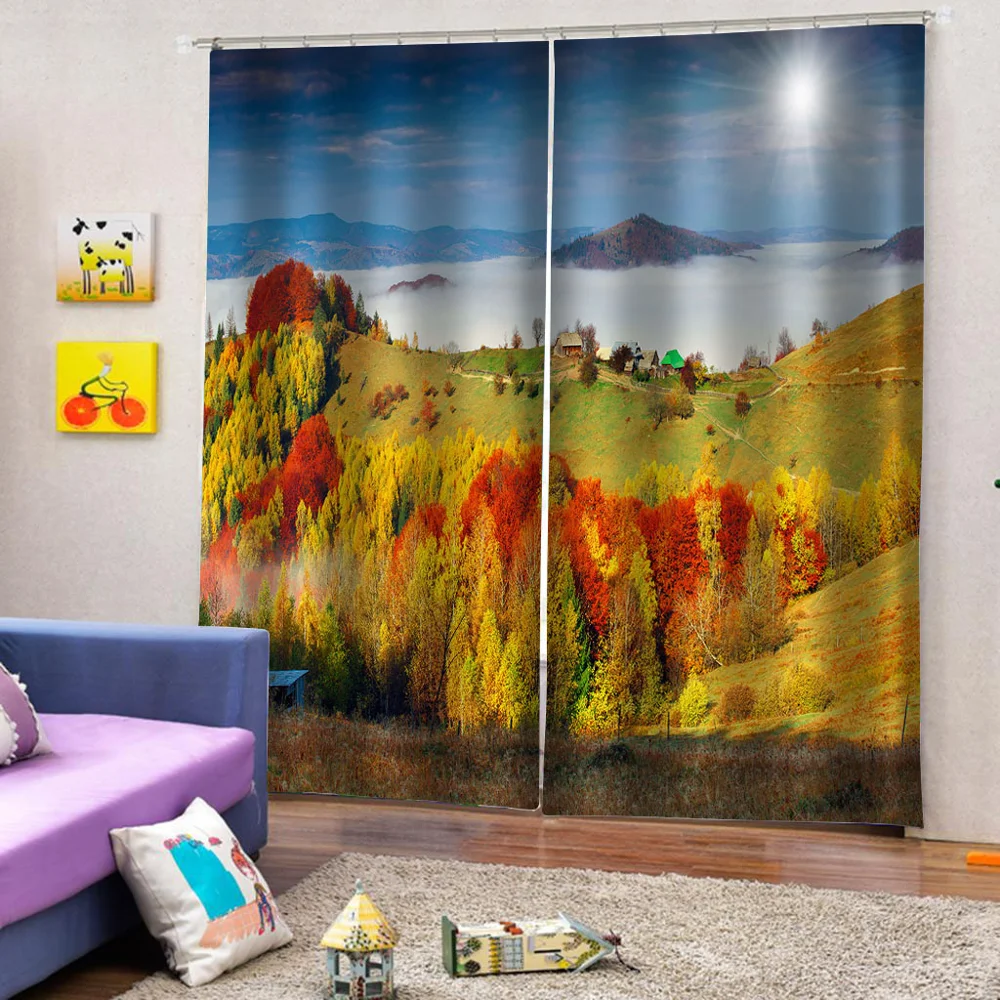 Золотая Фотоштора с природным пейзажем ветрозащитная плотная Затемняющая ткань