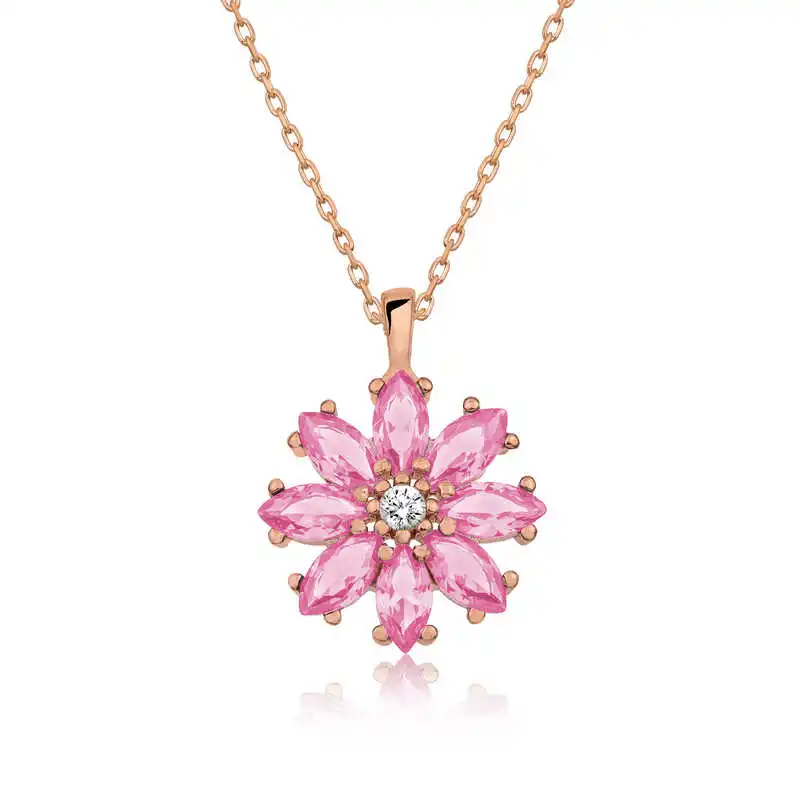 

Real Silver 925 Jewelry Sterling Silver Pink Flower Necklace