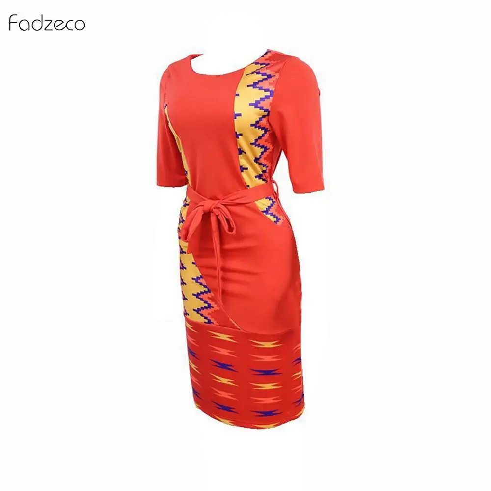 Fadeco African Dresses For Women Gonws Wax Fabric Red Sexy Banquet Bodycon Round Collar Short Sleeve Ankara Tops Outfits Summer |