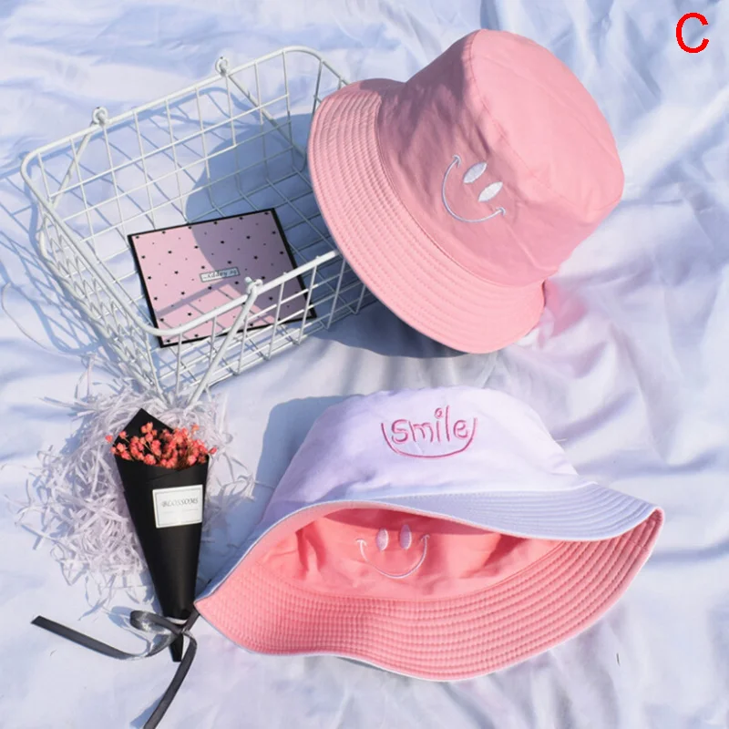

2021 Double Sided Wear Embroidery Panama Bucket Hat Men Women Summer Bucket Cap Hip Hop Hat Fisherman Hat