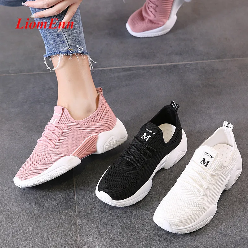 

Summer Women's Sneakers Women Flats Shoes Breathable Mesh White Black Pink Sport Sock Sneakers 2021 Tenis Tennis Basket femme