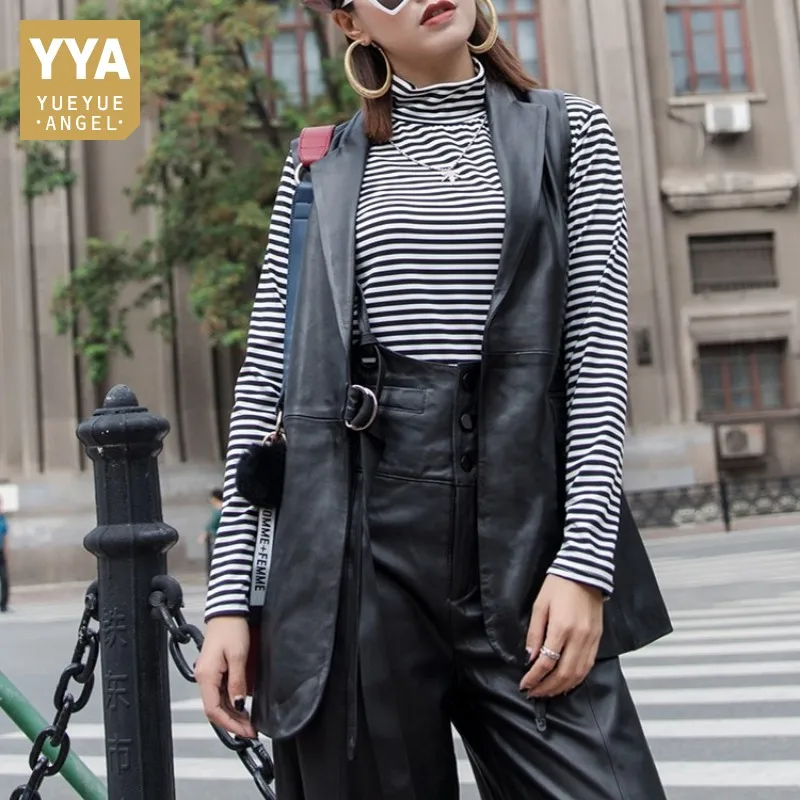 Офисная Леди 100% натуральная кожа жилет пальто женские дизайнерские Элегантные