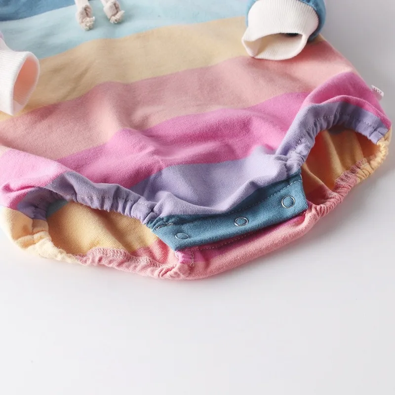 

Baby Girl Rompers Hooded Baby Girl Clothes Spring Cotton Newborn Baby Boy Jumpsuit Rainbow Toddler Romper for Boy Girl Overalls