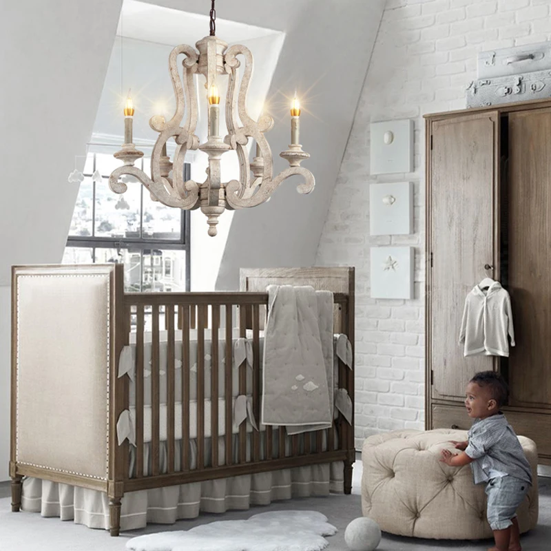 

Phube Lighting Retro Chandeliers Wooden Chandelier Light Children's room Bedroom Princess room Chandelier Home Lighting 5 Head