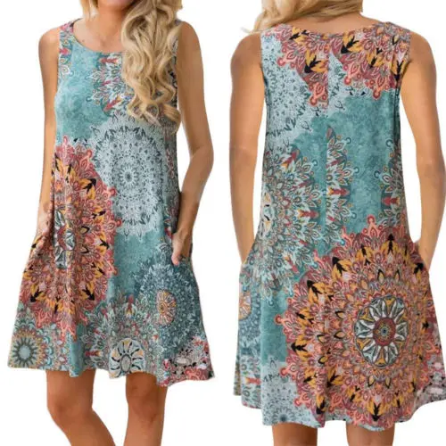 Летнее платье без рукавов размера плюс женские модные платья в стиле бохо