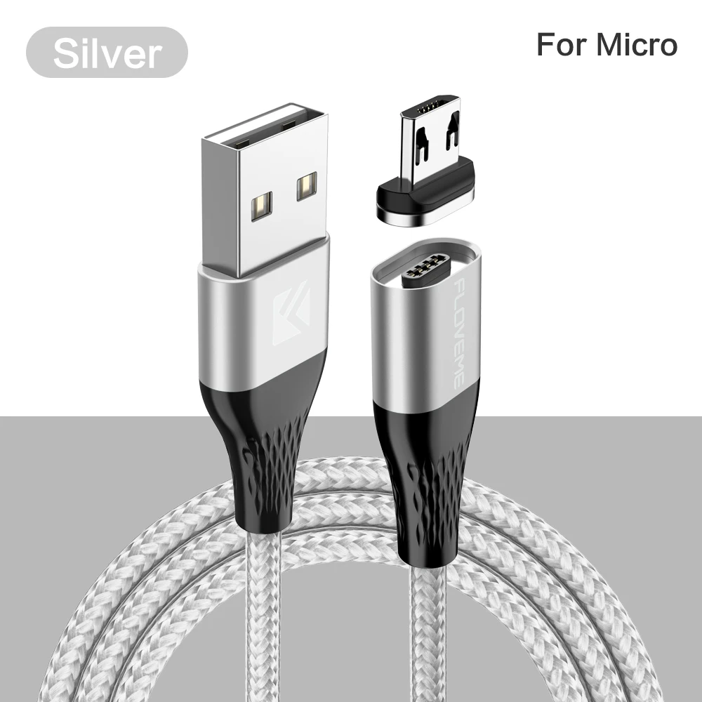 FLOVEME магнитный заряд зарядка для телефона 3 в 1 Магнитный кабель Micro usb type C осветительный кабель телефон Быстрая зарядка зарядное USB-C/type-C кабель для iPhone samsung магнитное зарядное устройство - Цвет: For Micro Silver