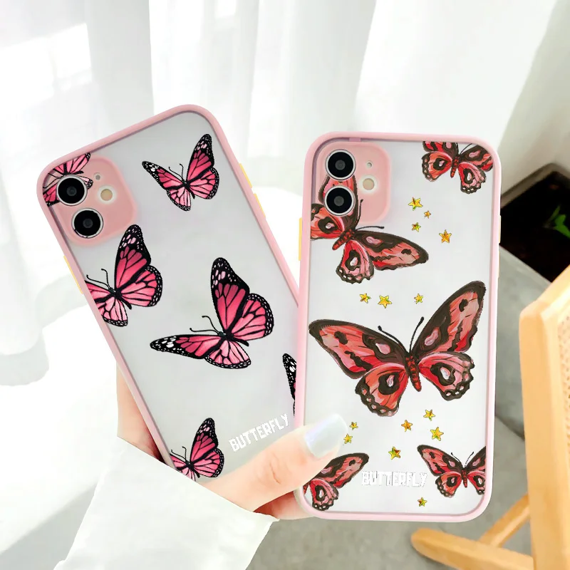 Cute Animal Butterfly Pattern Phone Case For iphone 11 12 13 14 Pro Max X XS XR 7 8 Plus SE2 Hard Matte Shockproof Back Cover