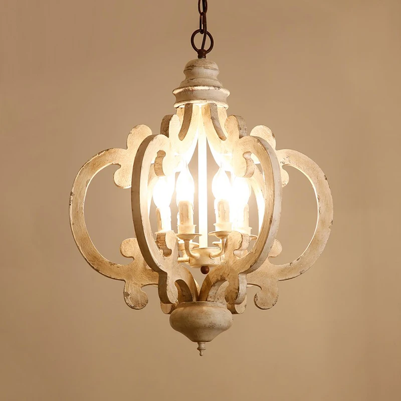 

American country wood art retro white bedroom princess room restaurant clothing store decoration candle Pendant Lights WF1029