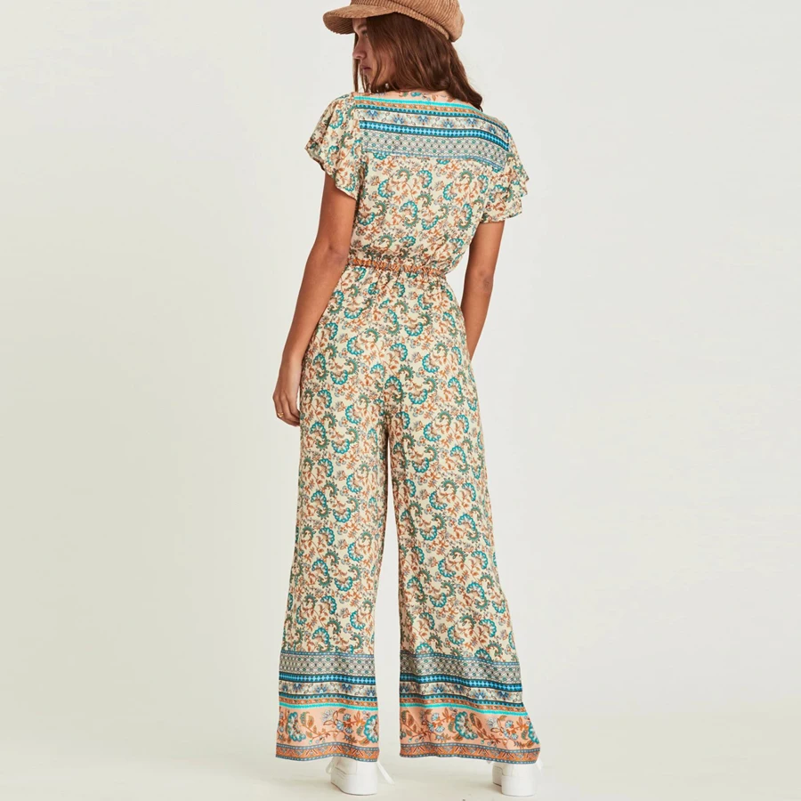 Женский комбинезон с рюшами TEELYNN Летний V-образным вырезом широкими штанинами