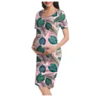 Летние женские платья с коротким рукавом и круглым вырезом для мам и беременных с цветочным принтом модные облегающие платья для беременных Одежда # g4