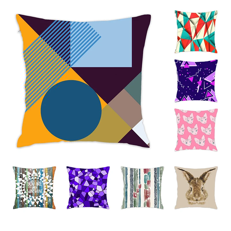 

[Douladou] New Arrival Percale Cotton Pillowcase Geometric Striped Print Pillow Case House Office Decor Handmade Cojines 45x45cm