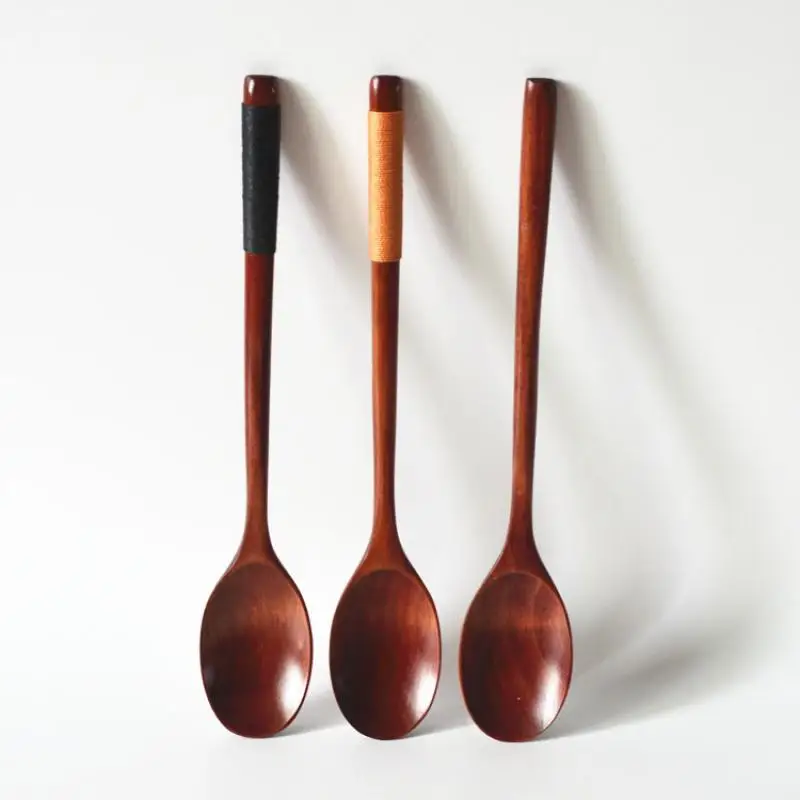 

Japanese Style Wooden Spoon Creative Tableware Eco-Friendly 22.5*4Cm Long Flat Handle Wrapped with Thread Wholesale Dinnerware