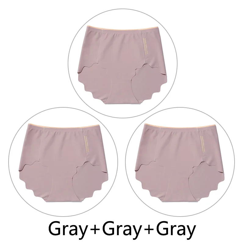 Gray Gray Gray 3 шт., Мягкие Бесшовные трусы, женские сексуальные трусики с оборками, женское Ультра тонкое нижнее белье, женские L-XXL, большие размеры, нижнее белье, новинка - Цвет: Gray Gray Gray