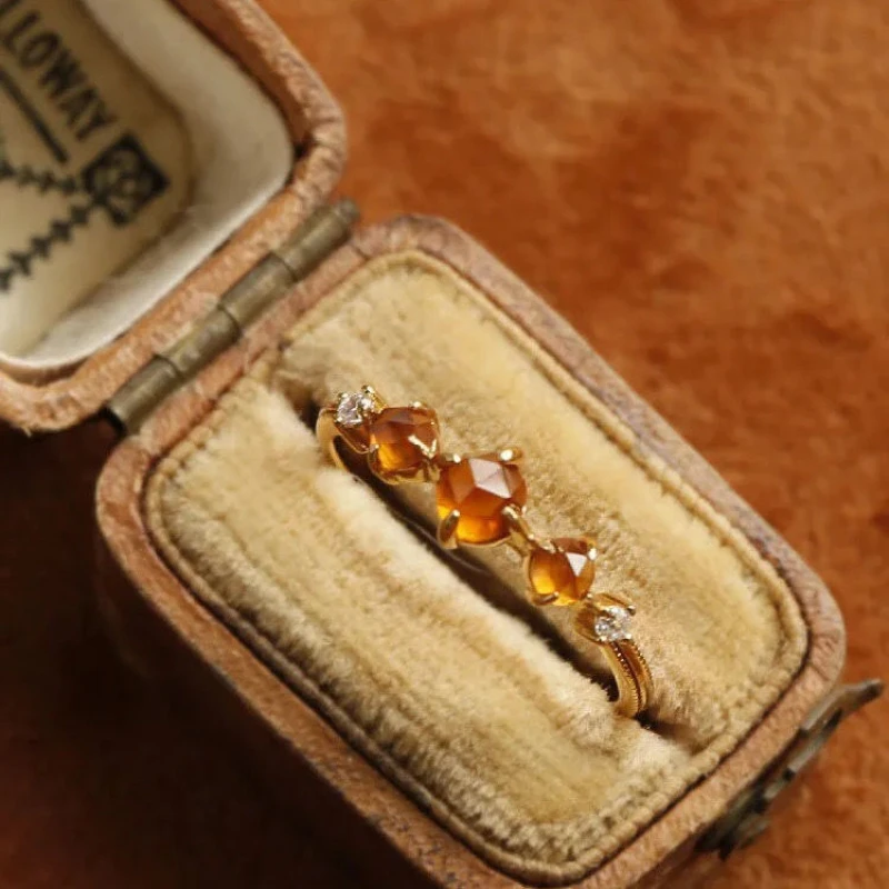 &quotSunset&quot 925 Sterling Silver Orange Garnet Ring Vintage Fashion versatile temperament ring female |