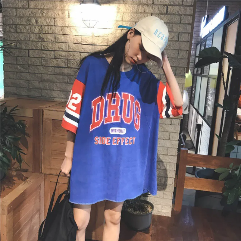 

Summer Harajuku T-shirt Loose Letter Printing Ladies T-shirt Loose Baseball Uniform Short Sleeve Women Loose Casual T-shirt 2021