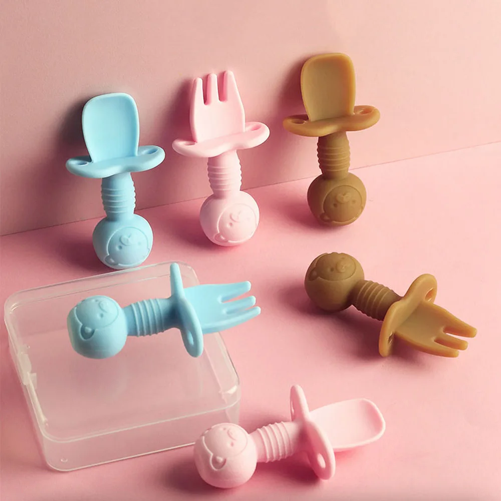 2 шт./лот набор ложек и вилок для обучения детей с коробкой силиконовая ложка