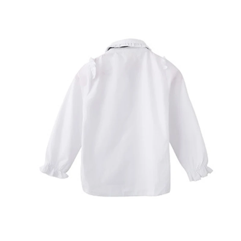 Белые рубашки с длинным рукавом для девочек блузки оборками на шее и бантом