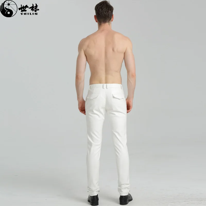2021 мужские белые весенние и летние новые обтягивающие кожаные штаны Молодежные